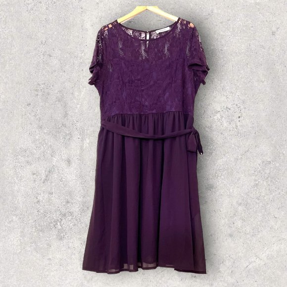Nemidor Dresses & Skirts - Nemidor Dress Top See-Thru Purple Belt Short Sleeve Floral Cocktail Size 20